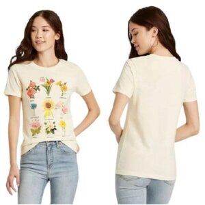 Fifth Sun Floral Chart Graphic Tee Womens XXL 100% Cotton Cream Short Sleeve Cas